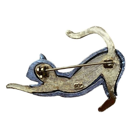 Vintage Two Tone Stretching Cat Brooch Pin Signed Liz Claiborne 2” Silver Gold - Picture 2 of 4